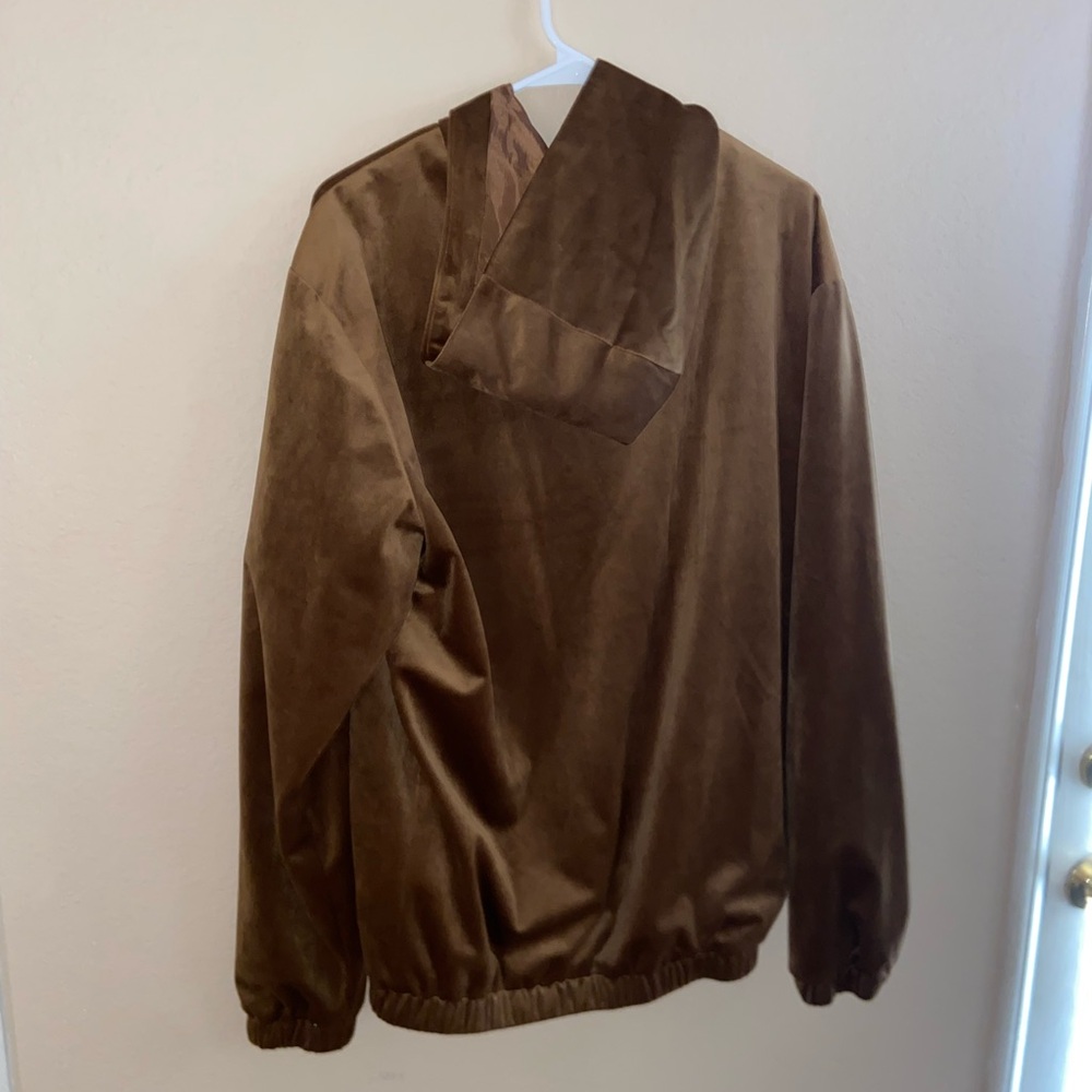 Brown indie soft fuzzy longsleeve hipster hoodie brown zip up y2k vintage jacket - Picture 8 of 15
